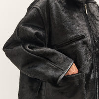 Cawley Hair on Leather Hide Flying Jacket, Black