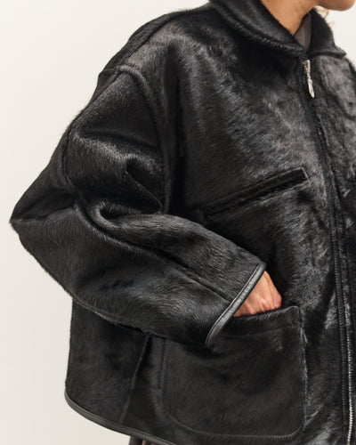Cawley Hair on Leather Hide Flying Jacket, Black