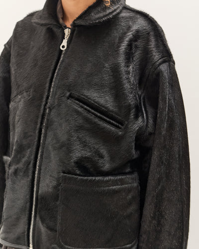 Cawley Hair on Leather Hide Flying Jacket, Black