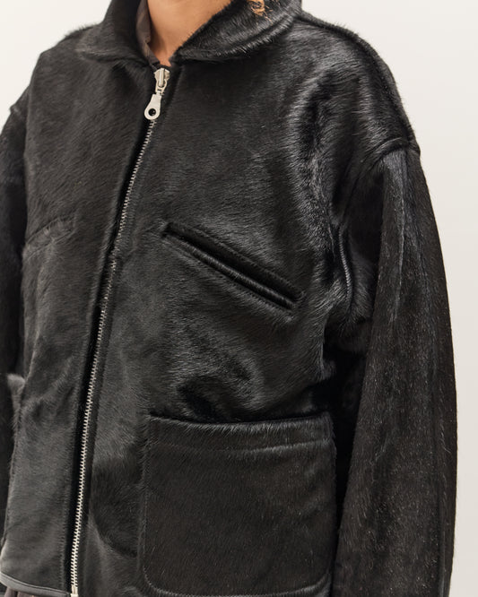 Cawley Hair on Leather Hide Flying Jacket, Black