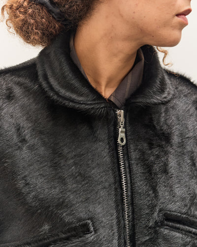 Cawley Hair on Leather Hide Flying Jacket, Black
