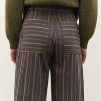 Cawley Japanese Mugwasher Stripe Cotton Georgia Trouser, Greys