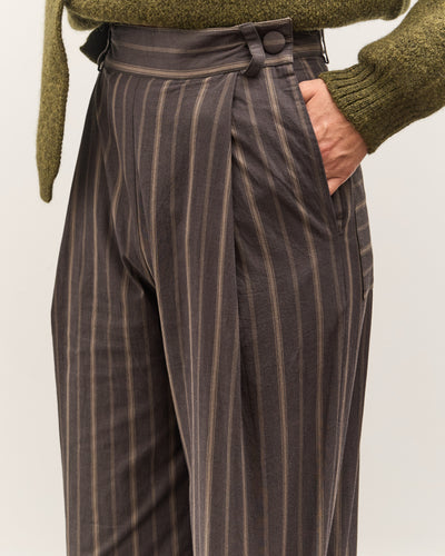 Cawley Japanese Mugwasher Stripe Cotton Georgia Trouser, Greys