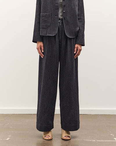 Cawley Japanese Striped Boucle Mara Trouser, Navy / Grey