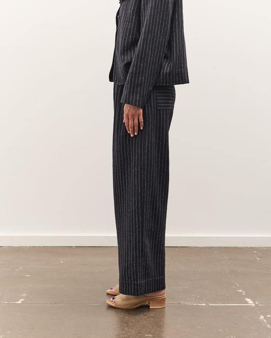 Cawley Japanese Striped Boucle Mara Trouser, Navy / Grey