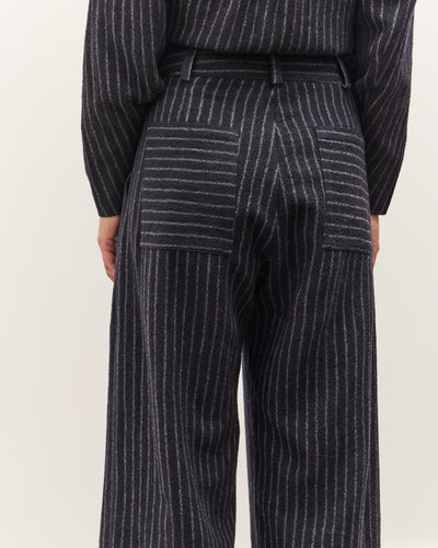 Cawley Japanese Striped Boucle Mara Trouser, Navy / Grey