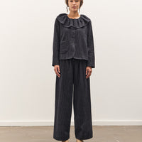 Cawley Japanese Striped Boucle Ruffle Lille Jacket, Navy / Grey