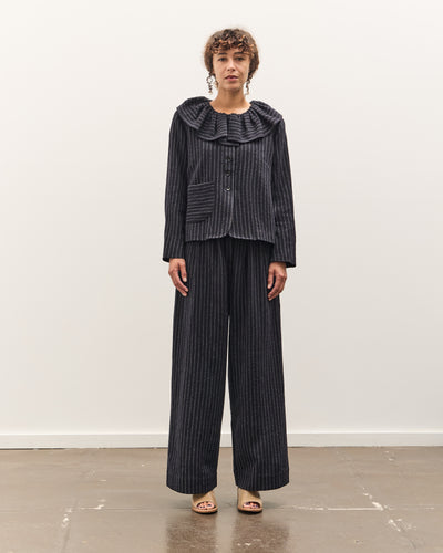 Cawley Japanese Striped Boucle Ruffle Lille Jacket, Navy / Grey