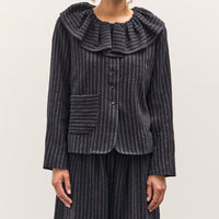 Cawley Japanese Striped Boucle Ruffle Lille Jacket, Navy / Grey