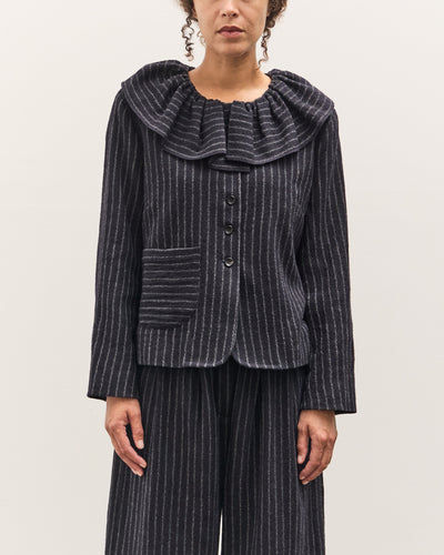 Cawley Japanese Striped Boucle Ruffle Lille Jacket, Navy / Grey