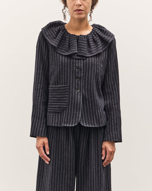 Cawley Japanese Striped Boucle Ruffle Lille Jacket, Navy / Grey