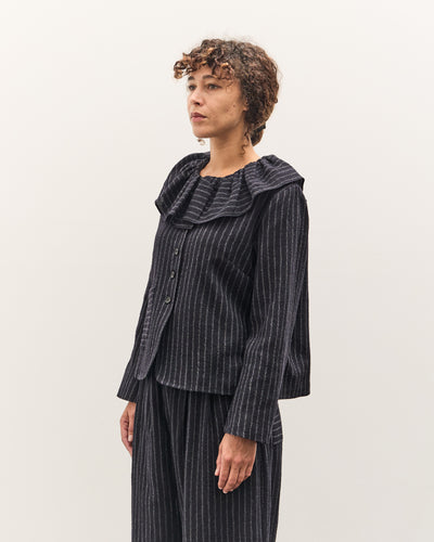 Cawley Japanese Striped Boucle Ruffle Lille Jacket, Navy / Grey