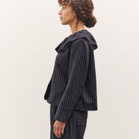 Cawley Japanese Striped Boucle Ruffle Lille Jacket, Navy / Grey