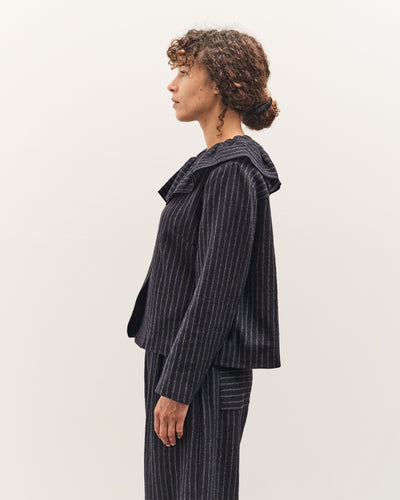 Cawley Japanese Striped Boucle Ruffle Lille Jacket, Navy / Grey