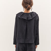 Cawley Japanese Striped Boucle Ruffle Lille Jacket, Navy / Grey