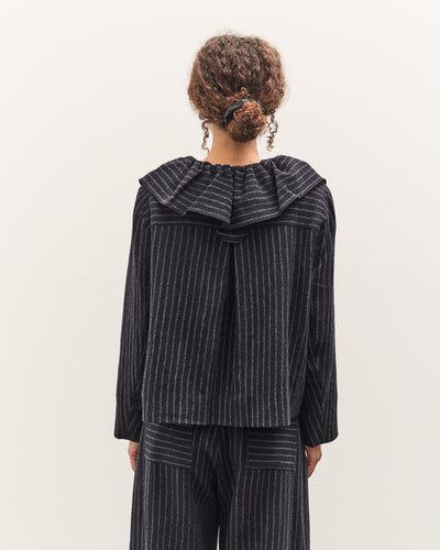 Cawley Japanese Striped Boucle Ruffle Lille Jacket, Navy / Grey