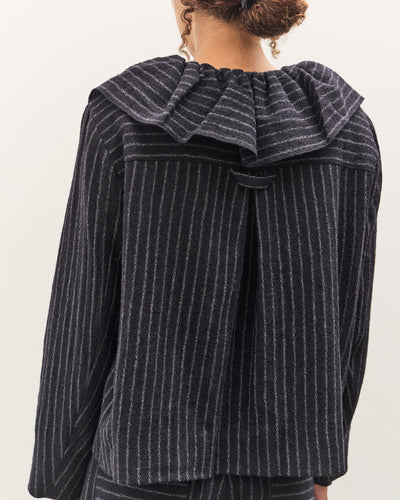 Cawley Japanese Striped Boucle Ruffle Lille Jacket, Navy / Grey