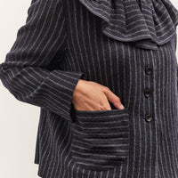 Cawley Japanese Striped Boucle Ruffle Lille Jacket, Navy / Grey