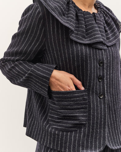 Cawley Japanese Striped Boucle Ruffle Lille Jacket, Navy / Grey