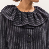 Cawley Japanese Striped Boucle Ruffle Lille Jacket, Navy / Grey