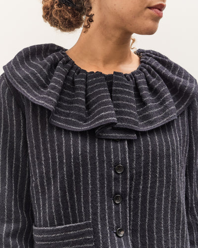 Cawley Japanese Striped Boucle Ruffle Lille Jacket, Navy / Grey