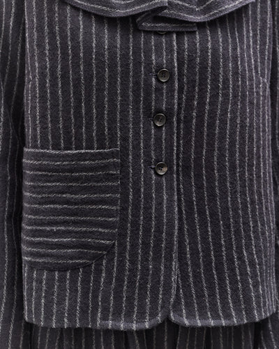 Cawley Japanese Striped Boucle Ruffle Lille Jacket, Navy / Grey