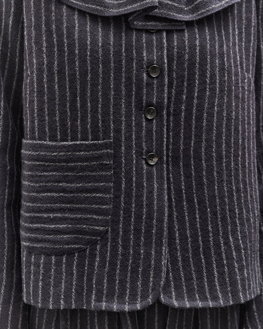 Cawley Japanese Striped Boucle Ruffle Lille Jacket, Navy / Grey