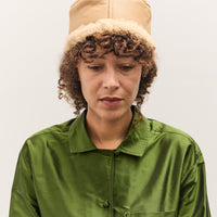 Cawley Leather Back Curly Pill Box Hat, Tan