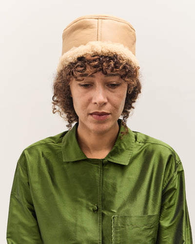 Cawley Leather Back Curly Pill Box Hat, Tan
