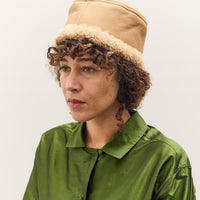 Cawley Leather Back Curly Pill Box Hat, Tan