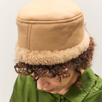 Cawley Leather Back Curly Pill Box Hat, Tan
