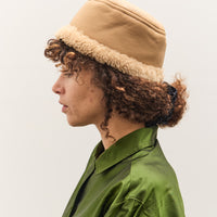Cawley Leather Back Curly Pill Box Hat, Tan
