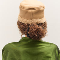 Cawley Leather Back Curly Pill Box Hat, Tan