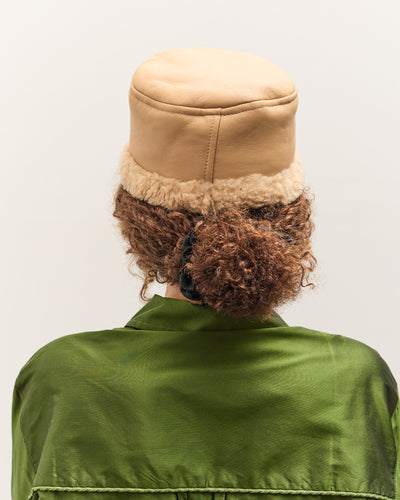 Cawley Leather Back Curly Pill Box Hat, Tan