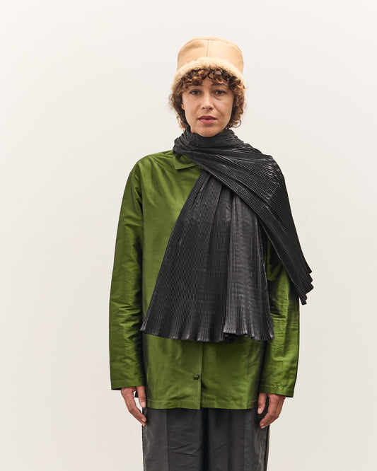 Cawley Silk Dupion Pleated Scarf, Black