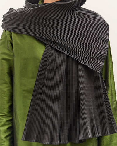 Cawley Silk Dupion Pleated Scarf, Black