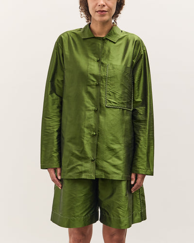 Cawley Silk Dupion Long Sleeve August Shirt with Trim, Bottle