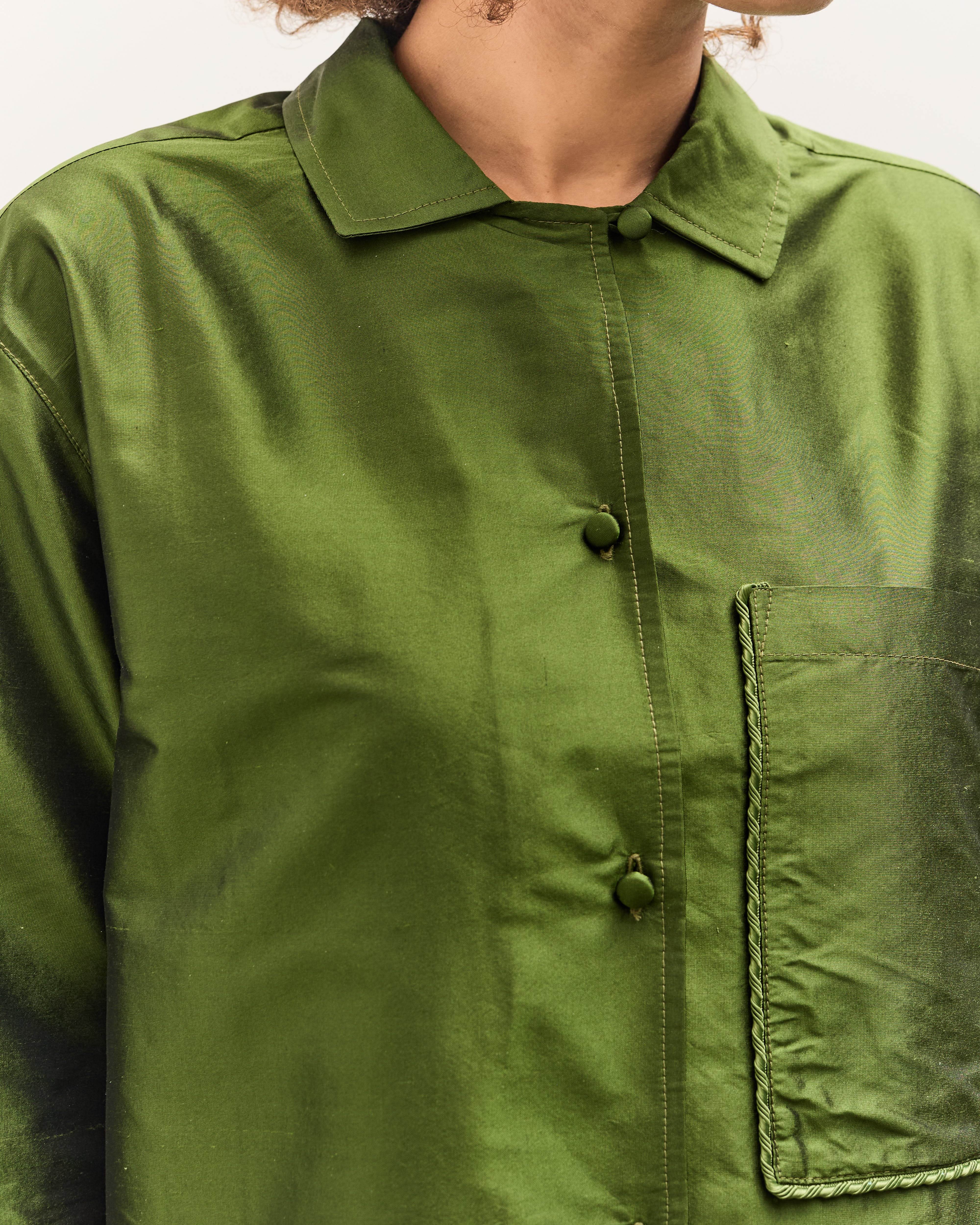 Silk Dupion Long Sleeve August Shirt with Trim, Bottle – Glasswing