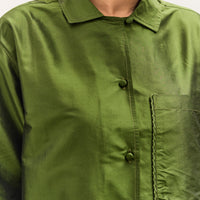 Cawley Silk Dupion Long Sleeve August Shirt with Trim, Bottle