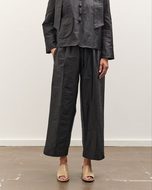 Cawley Silk Dupion Luna Trouser with Trim, Black