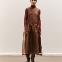Cawley Silk Organza Gathered Isabella Dress, Chestnut