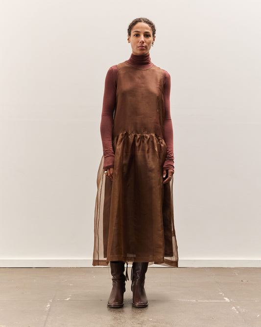 Cawley Silk Organza Gathered Isabella Dress, Chestnut S Cawley Silk Organza Gathered Isabella Dress, Chestnut S