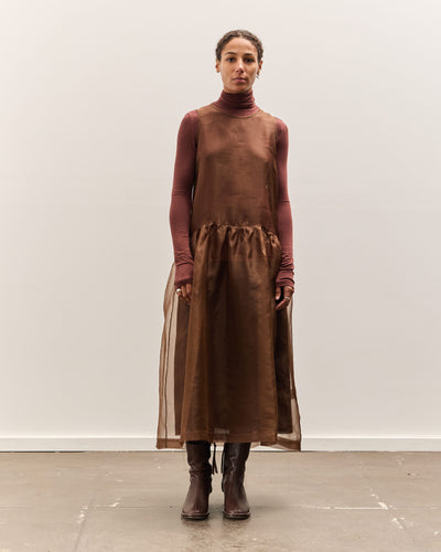 Cawley Silk Organza Gathered Isabella Dress, Chestnut