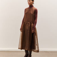 Cawley Silk Organza Gathered Isabella Dress, Chestnut