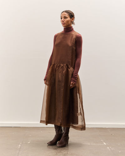 Cawley Silk Organza Gathered Isabella Dress, Chestnut