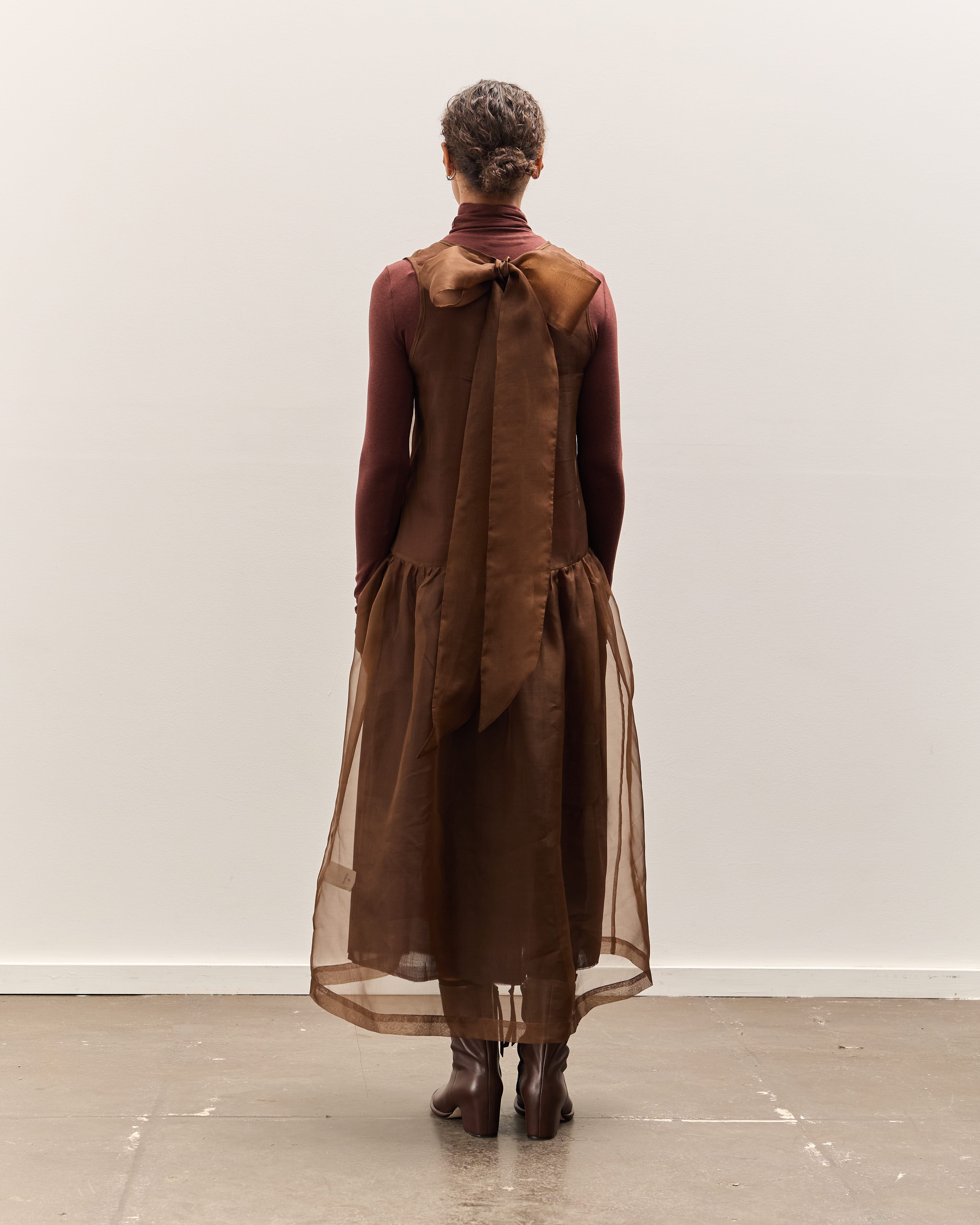Cawley Silk Organza Gathered Isabella Dress, Chestnut – Glasswing