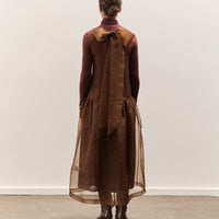 Cawley Silk Organza Gathered Isabella Dress, Chestnut