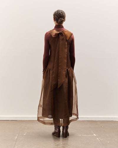 Cawley Silk Organza Gathered Isabella Dress, Chestnut