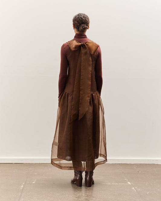 Cawley Silk Organza Gathered Isabella Dress, Chestnut