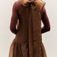 Cawley Silk Organza Gathered Isabella Dress, Chestnut